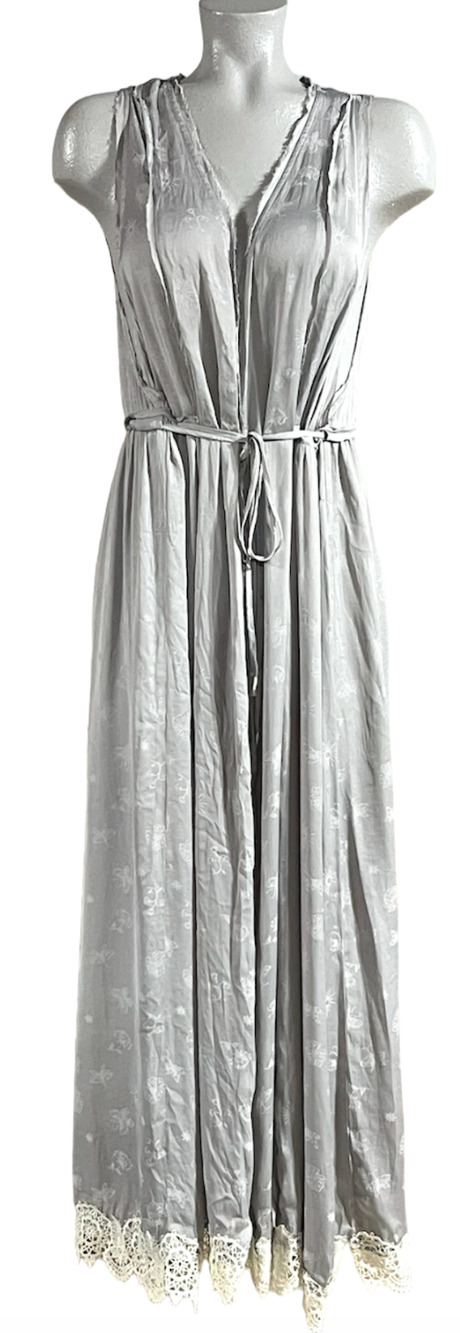 FREE PEOPLE INTIMATELY GRAY WHAT'S GOOD ROBE DUSTER LACE PRINTED OB1546630 SZ M